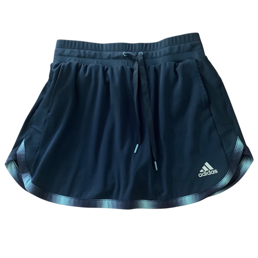 Adidas Navy Athletic Skirt Skort Graphic Trim Round Hem Zip Pocket Sz M
